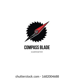 Compass needle with saw creative logo design for carpentry wood works logo design concept. Vector illustration isolated on white background