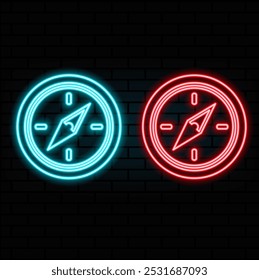 Compass neon icon. Vector illustration for the design of advertising, website, promotion, banner, brochure, flyer. Concept of Hike, travel, camping..5.