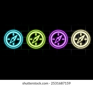 Ícone de néon da bússola. Ilustração vetorial para o design de publicidade, site, promoção, banner, brochura, folheto. Conceito de caminhada, viagem, acampamento..3