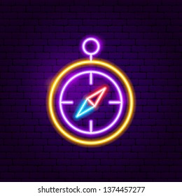 Compass Neon Label. Vector Illustration of Travel Promotion.