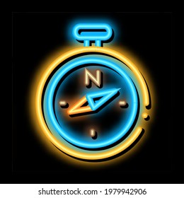 Compass neon light sign vector. Glowing bright icon Compass sign. transparent symbol illustration