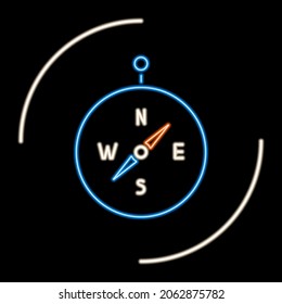 Compass neon sign, modern glowing banner design, colorful modern design trend on black background. Vector illustration.