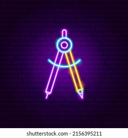 Compass Neon Sign. Vector Illustration of Tool Promotion.