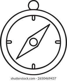 Compass with North Arrow Icon, Clean Directional Navigation Gear for Travelers and Hikers, Black Line Style Vector