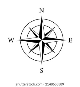 Compass with north, east, south, west for travel and map. Symbols of direction for travel isolated. Sign and icon with arrows of discovery and navigation. Vector. Illustration of adventure.