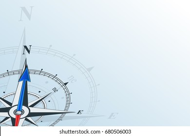 Compass north. Compass on a blue background. Compass illustrations can be used as background. Flat background with copy space. Travel concept.