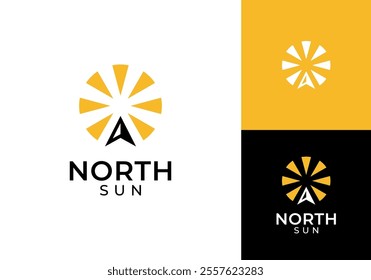 compass north with sun energy simple modern logo design template
