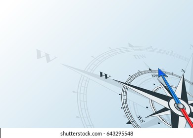 Compass northwest. Compass with wind rose on a blue background, the arrow points to the northwest. Horizontal illustartion. Travel concept.