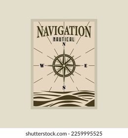 compass ocean nautical poster vector illustration template graphic design. marine or navy banner for military or transportation concept with retro vintage style