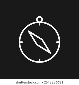 Compass on Black Background, Representing Direction, Exploration, or Navigation, White Outline Icon