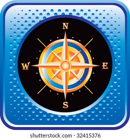 compass on blue halftone web button