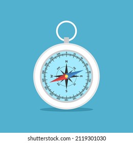 Compass on blue. Orientation, navigation, travel, exploration, direction, journey, adventure and search concept. Flat design. Vector illustration. EPS 8, no gradients, no transparency
