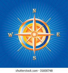 compass on blue retro background