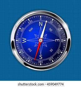 Compass on blueprint background. Vector illustration