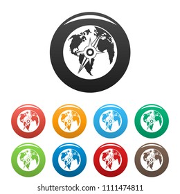 Compass on earth icon. Simple illustration of compass on earth vector icons set color isolated on white