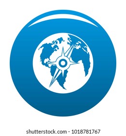 Compass on earth icon vector blue circle isolated on white background 