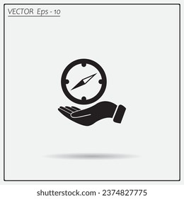 Compass on hand flat icon. Vector illustration EPS.