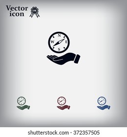 Compass on hand flat icon. Vector illustration EPS.
