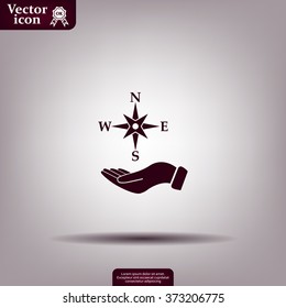 Compass on hand flat icon. Vector illustration EPS.