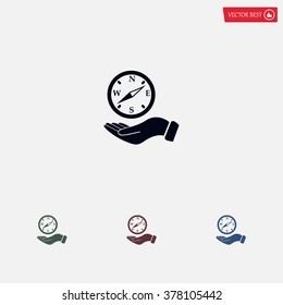 Compass on hand flat icon. Vector illustration EPS.