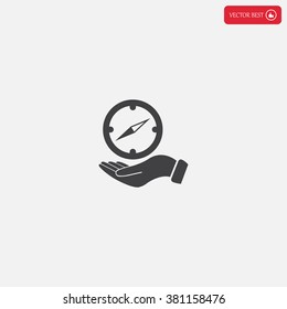 Compass on hand flat icon. Vector illustration EPS.