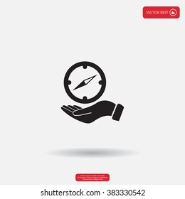 Compass on hand flat icon. Vector illustration EPS.