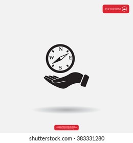 Compass on hand flat icon. Vector illustration EPS.