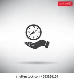 Compass on hand flat icon. Vector illustration EPS.