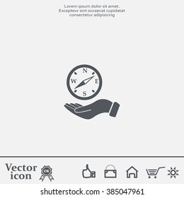 Compass on hand flat icon. Vector illustration EPS.