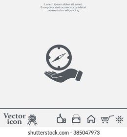 Compass on hand flat icon. Vector illustration EPS.
