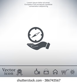 Compass on hand flat icon. Vector illustration EPS.
