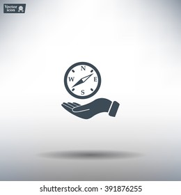 Compass on hand flat icon. Vector illustration EPS.