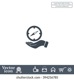 Compass on hand flat icon. Vector illustration EPS.