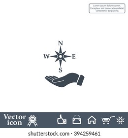 Compass on hand flat icon. Vector illustration EPS.