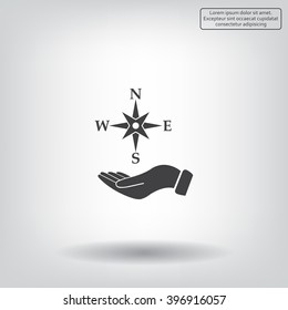 Compass on hand flat icon. Vector illustration EPS.