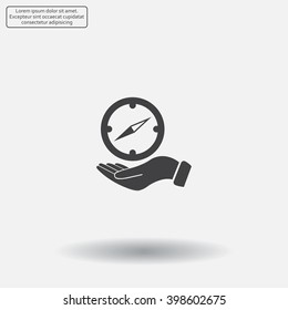 Compass on hand flat icon. Vector illustration EPS.