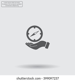 Compass on hand flat icon. Vector illustration EPS.