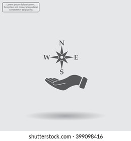 Compass on hand flat icon. Vector illustration EPS.