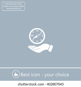 Compass on hand flat icon. Vector illustration EPS.