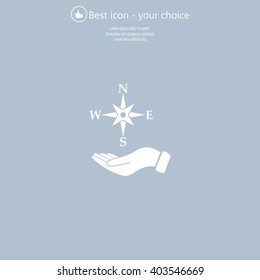Compass on hand flat icon. Vector illustration EPS.