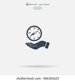 Compass on hand flat icon. Vector illustration EPS.