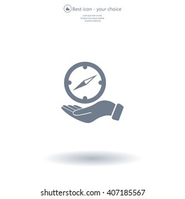 Compass on hand flat icon. Vector illustration EPS.