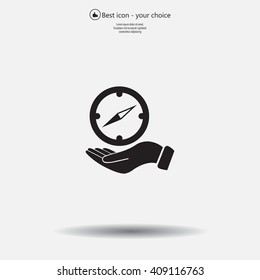 Compass on hand flat icon. Vector illustration EPS.