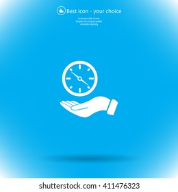 Compass on hand flat icon. Vector illustration EPS.