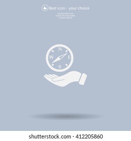 Compass on hand flat icon. Vector illustration EPS.