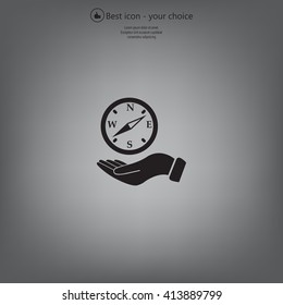 Compass on hand flat icon. Vector illustration EPS.