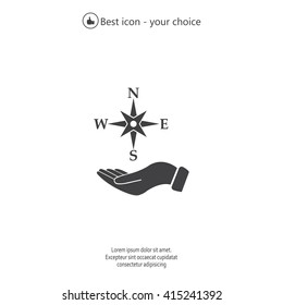 Compass on hand flat icon. Vector illustration EPS.