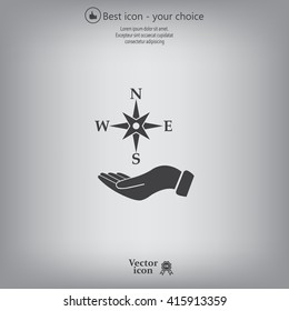 Compass on hand flat icon. Vector illustration EPS.
