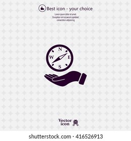 Compass on hand flat icon. Vector illustration EPS.