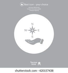 Compass on hand flat icon. Vector illustration EPS.